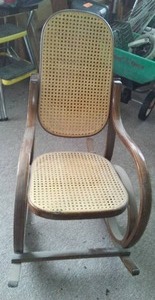 lot 717 image: Childrens Cane Bent Wood Rocker
