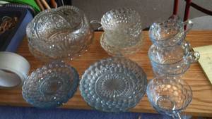lot 121 image: Clear and blue tint Glassware. Very Nice.