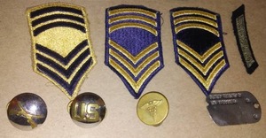 lot 145 image: Military Stripes, Pins & Dog Tag