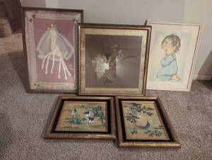 lot 114 image: Five Pieces Of Old Framed Art