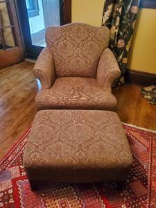 lot 11 image: Upholstered Chair With Ottoman