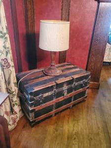 lot 22 image: Old Steamer Luggage Chest And Lamp