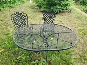lot 96 image: Cast Iron Patio Table And Two Chairs