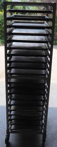 lot 3 image: Aluminum Pan Rack on wheels w Pans