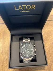 New Lator Calibre Black Dial Chrono Watch $852 Retail