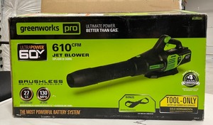 lot 11 image: New Greenworks PRO 130 MPH 610 CFM 60V Battery Cordless Handheld Leaf Blower (Tool-Only)