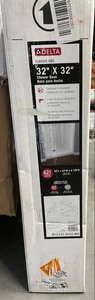 lot 94 image: New Delta Classic 500 Alcove Shower Pan Base with Center Drain in High Gloss White
