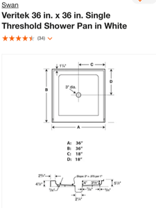 lot 100 image: New Swan Veritek 36 in. x 36 in. Single Threshold Shower Pan in White
