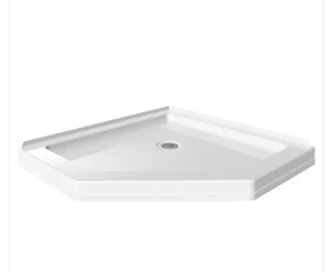 lot 102 image: New Delta Classic 38 in. L x 38 in. W Corner Shower Pan Base with Center Drain in White