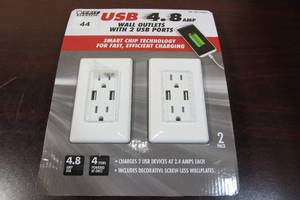 lot 44 image: Feit Electric 2-Pack Tamper Resistant Wall Outlet 120V, with (2) USB Ports 4.8 amp