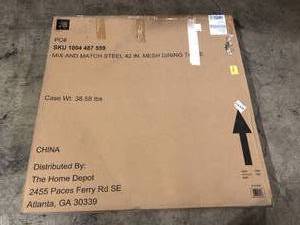 lot 11 image: 42 in. Mix and Match Brown Mesh Metal Round Outdoor Patio Dining Table Customer Returns See Pictures