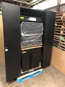 lot 47 image: Husky 4-Piece Heavy Duty Welded Steel Garage Storage System in Black (92 in. W x 81 in. H x 24 in. D)  Customer Returns See Pictures