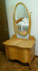 Full size headboard and bed frame with matching side table and Dresser with mirror