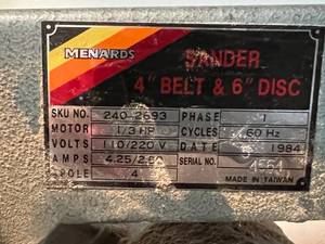 lot 74 image: Menards 4 Belt & 6 Disc Sander