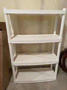 lot 4 image: Plastic Shelving Unit and Storage Tins