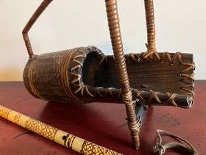 lot 43 image: Bamboo Wine Holder and Carved Wood Flute