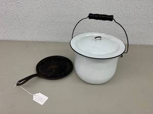 Cast Iron Pancake Griddle & Enamel Pot with Lid