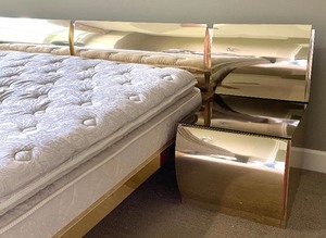 lot 26 image: Contemporary Gold and Bronze Toned King Bed with Attachable Nightstands