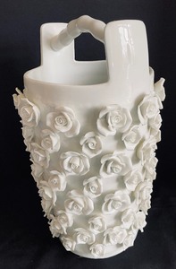 lot 129 image: Decorative Ceramic Basket with Applied Roses