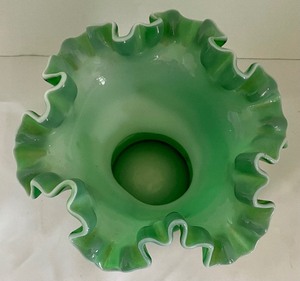 lot 141 image: Vintage Fenton Ivy Green Overlay Vase