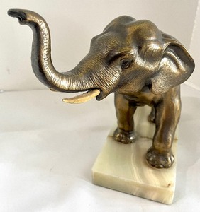 lot 183 image: Brass Elephant Sculpture on a Marble Base
