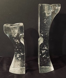lot 262 image: Pair of Kosta Boda Crystal Heart Candle Holders
