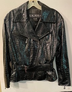 lot 285 image: Escada Textured Leather Jacket and Skirt Set