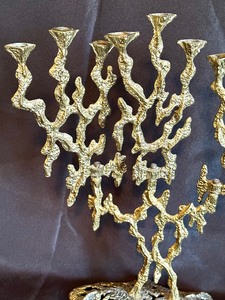 lot 332 image: Vintage Brutalist Metal Menorah by Wainberg, Israel