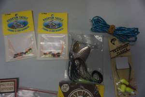 lot 113 image: Assorted Fishing Hooks, Spinners, Bobber Stops and Stringer