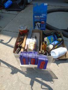 lot 108 image: 2 flats of tools & misc. As shown.