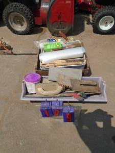 lot 109 image: 2 flat of paint & wallpaper tools. As shown.