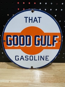 lot 28 image: Gulf Gasoline Porcelain Metal Sign