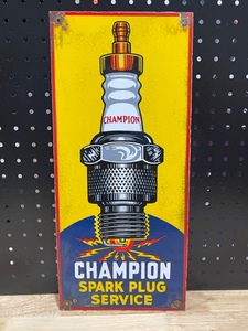 lot 33 image: Vintage Champion Spark Plug Metal Sign