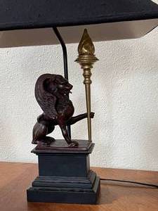 Vintage Cast Bronze Winged Lion Lamp