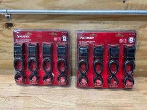 lot 118 image: HUSKY Lot of 2 Packs of- 6 FT x 1 IN Cam Buckle Tie-Downs (4 per pack)