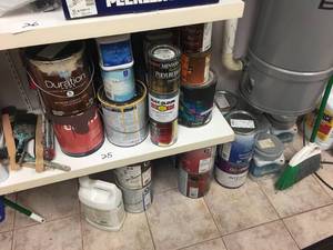 lot 25 image: Big Lot of Paint, Brushes and Floor Sealer