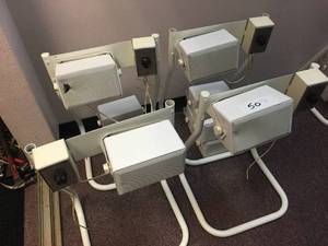lot 50 image: Lot of 10 Speakers, 15 watts, with Power & Volume Control and Metal Stands