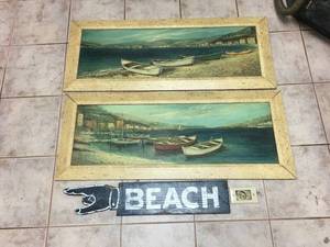 lot 90 image: Variety Lot of 3 Beach Themed Decorative Wall Pictures