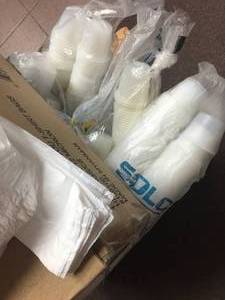 lot 100 image: Large Lot of Plastic Sales Bags, Sample Cups and Lids