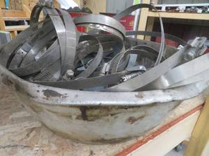 lot 67 image: ALUMINUM BOWL FULL OF METAL STRAPS