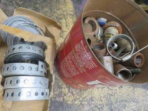 lot 68 image: COFFEE CAN FULL OF MISC.PIPE FITTINGS PLUS NEW GALV HANGER IRON