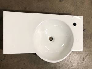 lot 17 image: Chateau 29.31 in. Right Side Faucet Wall-Mount Ceramic Rectangular Bathroom Vessel Sink in Glossy White by Swiss Madison   Customer Returns See Pictures