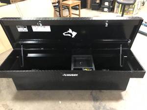 lot 27 image: Husky 71.36 in. Matte Black Aluminum Full Size Crossbed Truck Tool Box  Customer Returns See Pictures