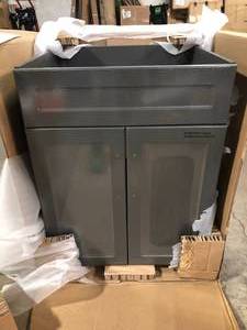 lot 14 image: Glacier Bay All-in-One Stainless Steel 24 in Laundry Sink Cabinet Only No Top or Faucet Included Customer Returns See Pictures
