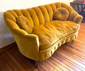 Gorgeous Vintage Gold Colored Velvet Sofa