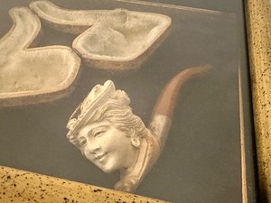 Framed Shadow Box Vintage Figural Pipe and Case
