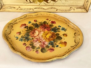 Two Decorative Vintage Floral Painted Trays