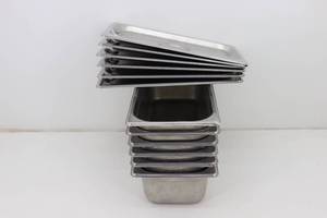 6 Stainless Steel Serving Trays w Stainlees Covers