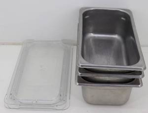 3 Stainless Steel Trays w Plastic Covers