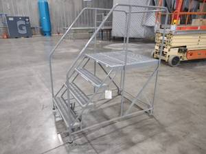 lot 112 image: Uline 2-Person Rolling Safety Ladde...